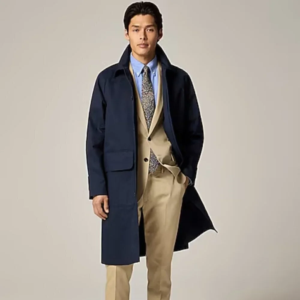 J. Crew Men's Rivington Car Coat Water-Resistant Cotton Twill Navy Size 34S NWT